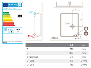 Stufa a Gas Metano 98,5x22,5x58,5 cm Italkero Stratos MB 90 Bianco