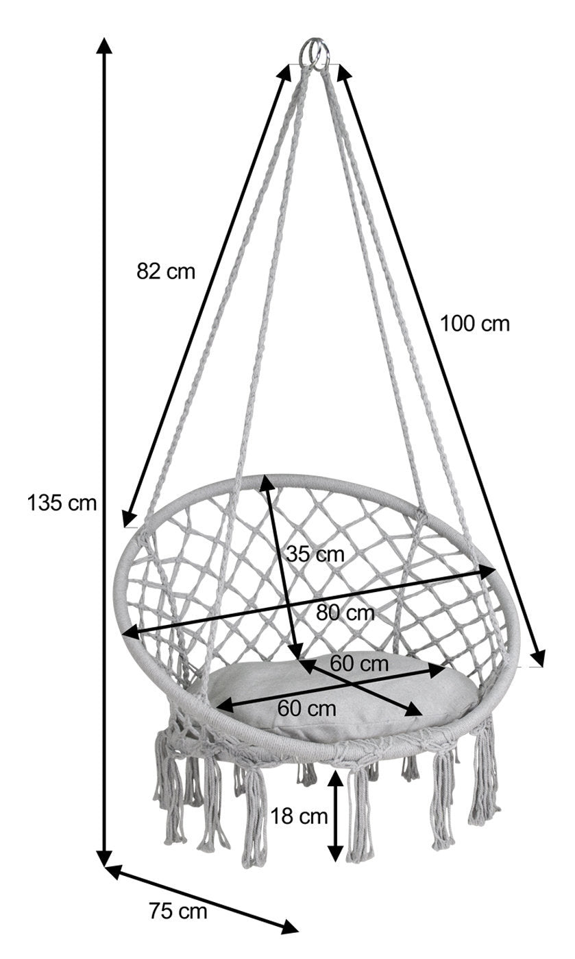 Sedia sospesa a dondolo grigia, amaca poltrona sospesa mod. Bali SS01BA