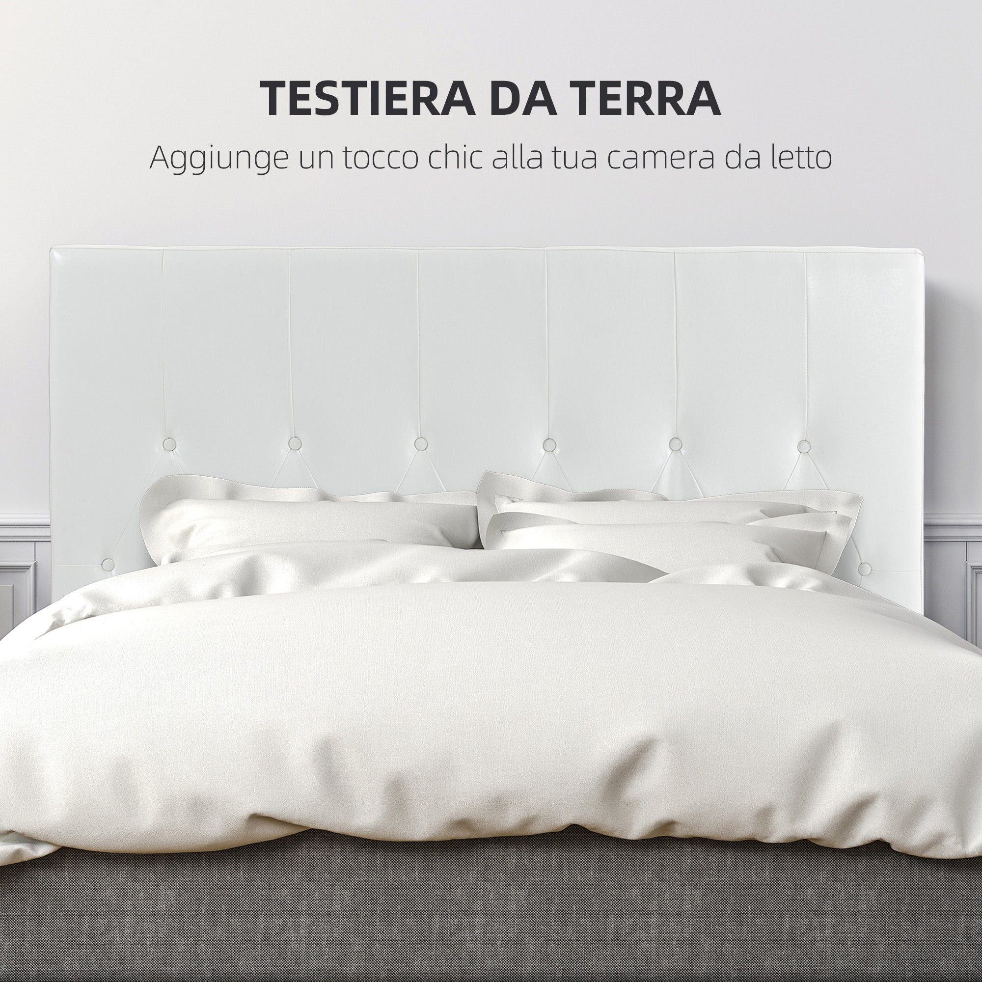 Testiera Letto Matrimoniale Imbottita Design a Bottoni 160x7x120 cm in Pelle PU Bianca