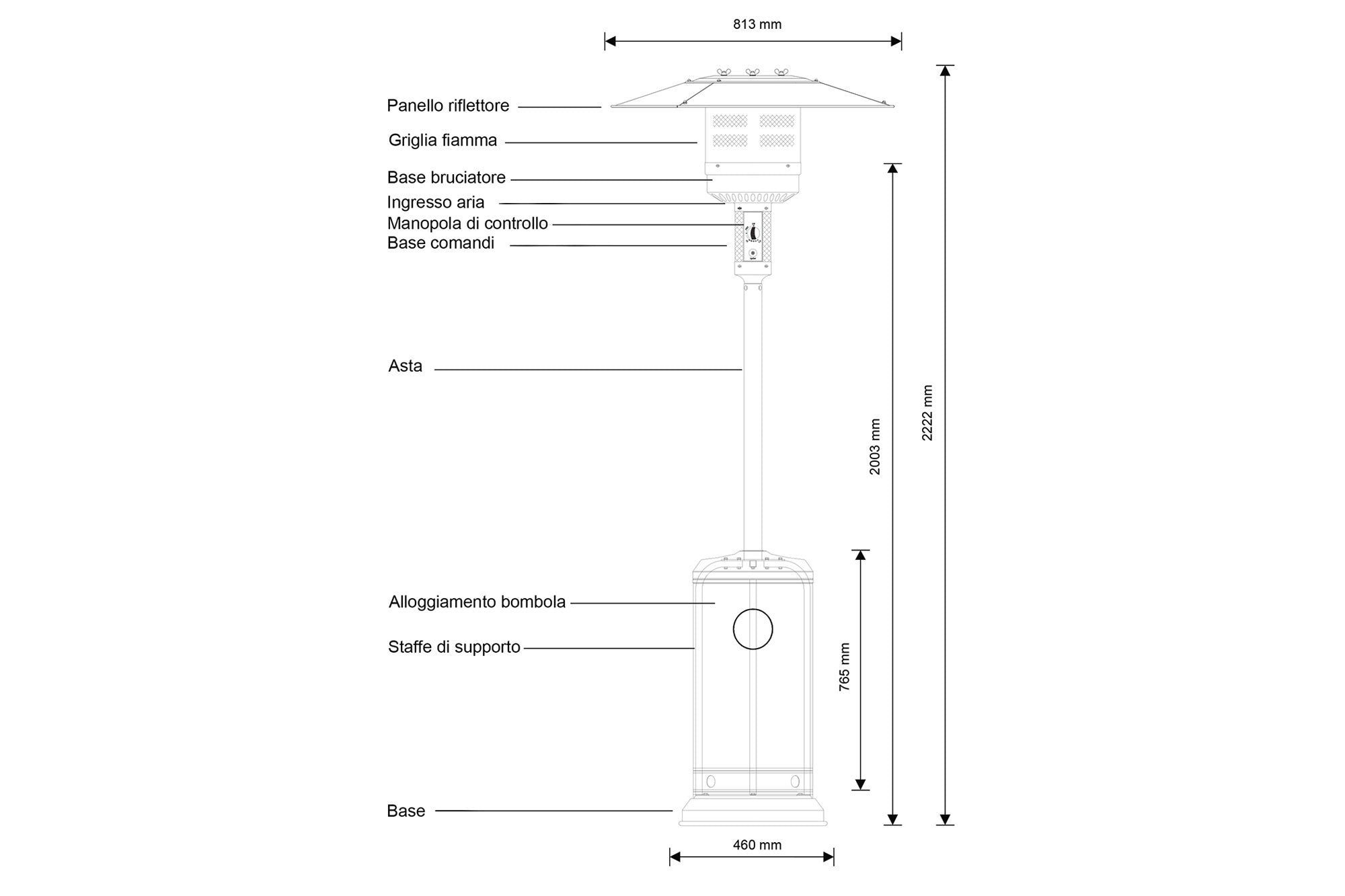 Stufa a fungo a gas riscaldatore a infrarossi per esterno 13 Kw colore grigio ST01FN