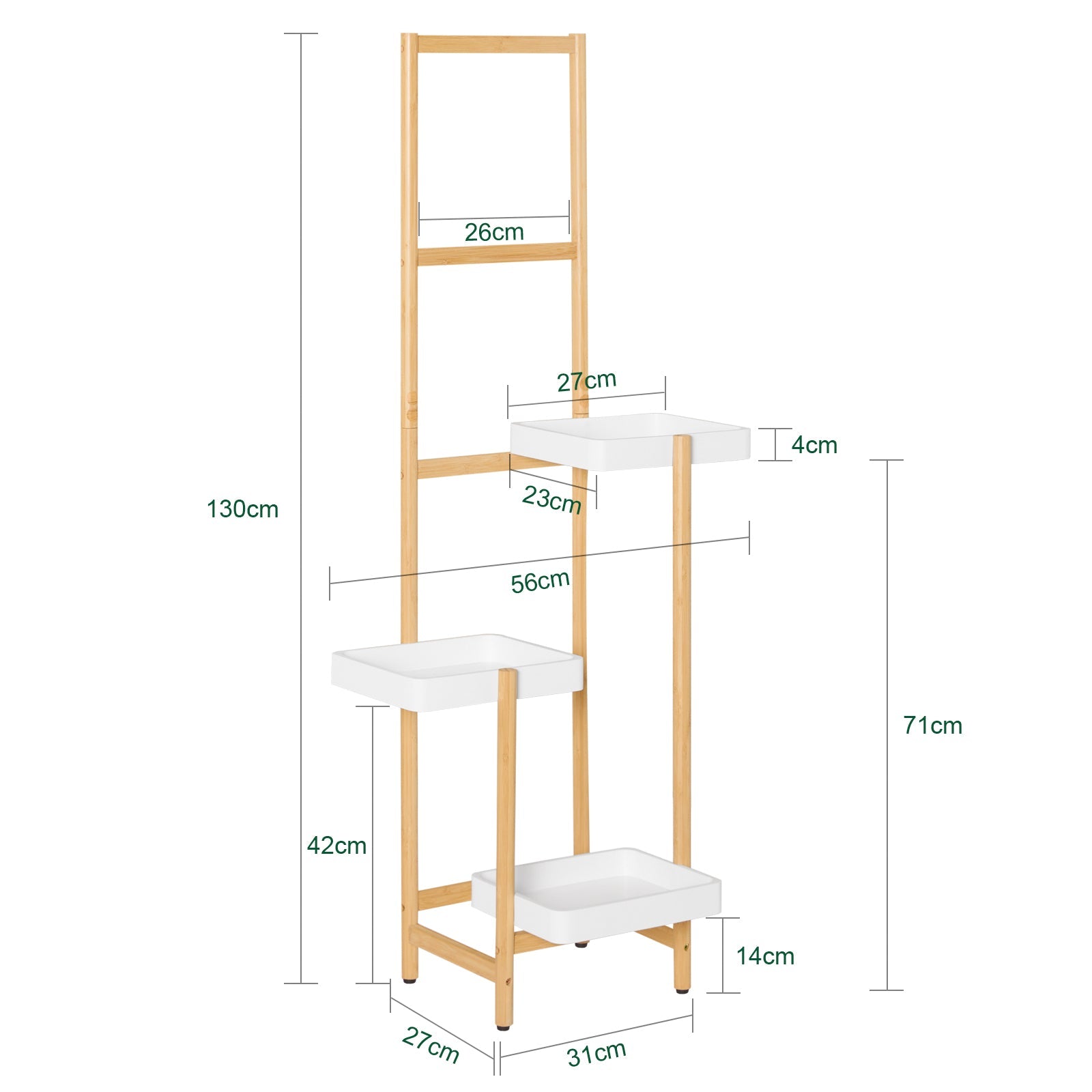 Scaffale a 3 Livelli per Piante in Legno Scaffale da giardino Decorazione per balcone 31x27x130 cm Bianco-Naturale STR13-WN