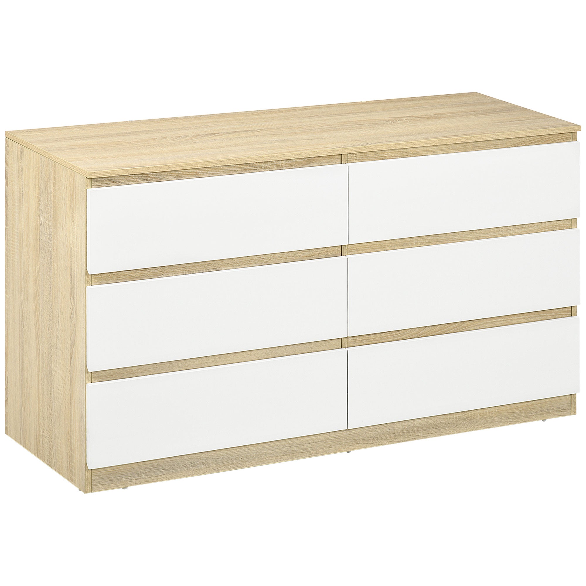 Cassettiera 6 Cassetti 135x48x77 cm in Legno Bianco e Colore Legno