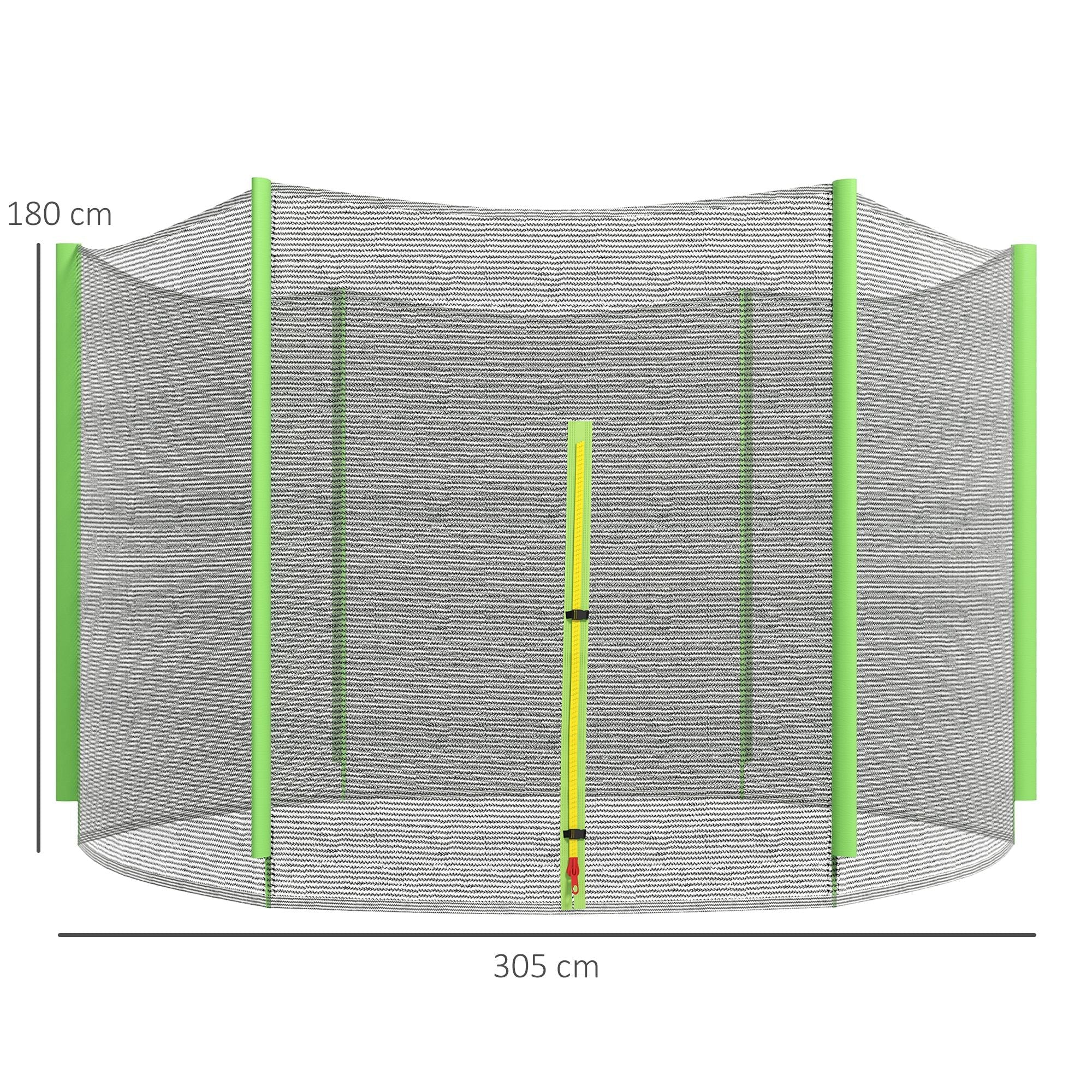 Rete di Protezione per Trampolini a 6 Pali con Ingresso con Cerniera Ø305x180 cm in PE Nero e Verde