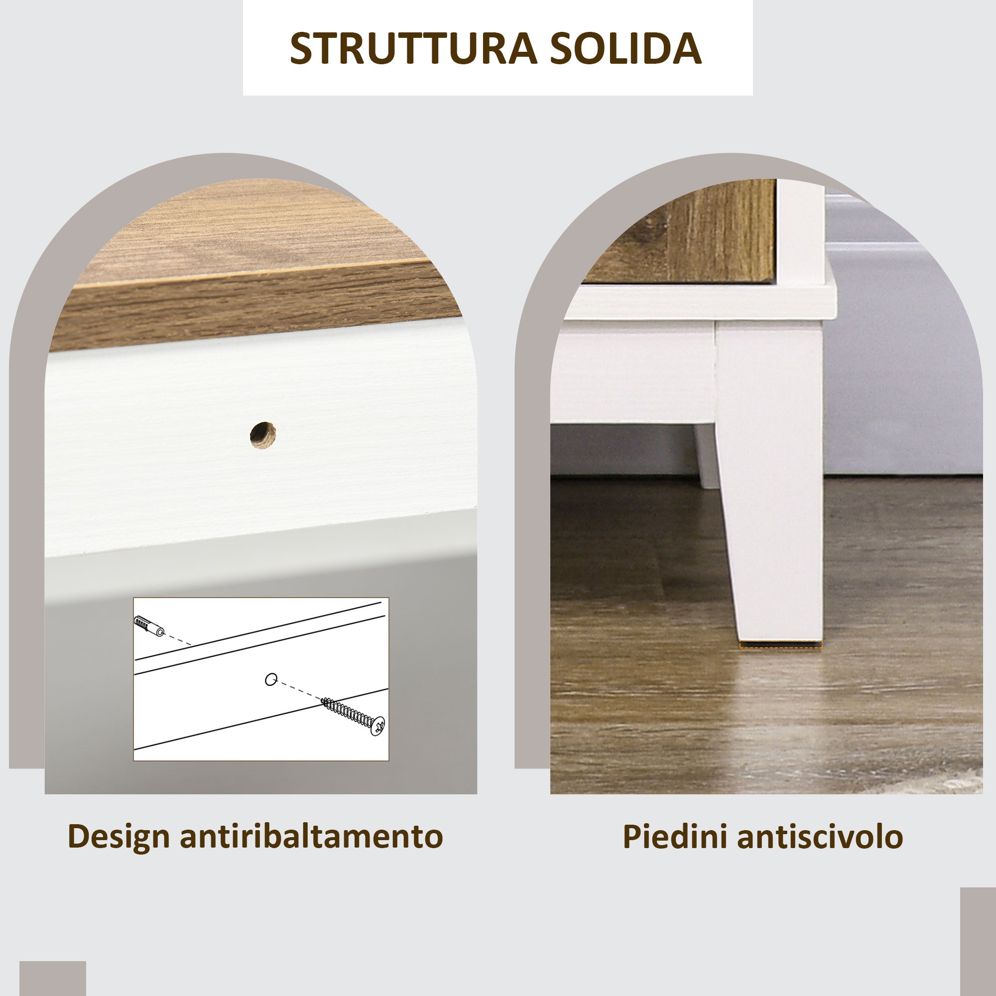 Credenza 2 Ante 1 Cassetto 76,6x 35x 81,5 cm in Legno Truciolare Bianco e Marrone