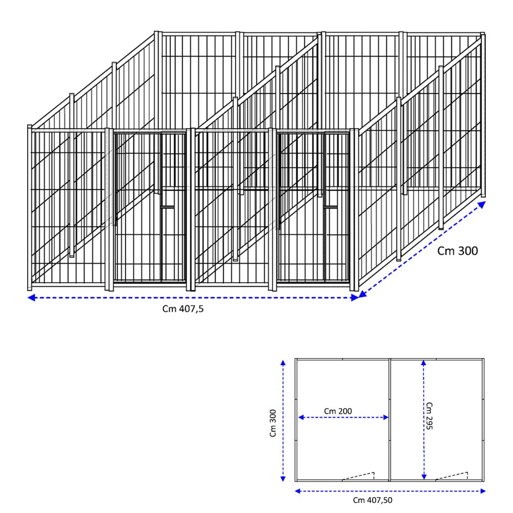 2 box in linea modulari da 3x2 metri solo perimetro in rete con zincatura a caldo