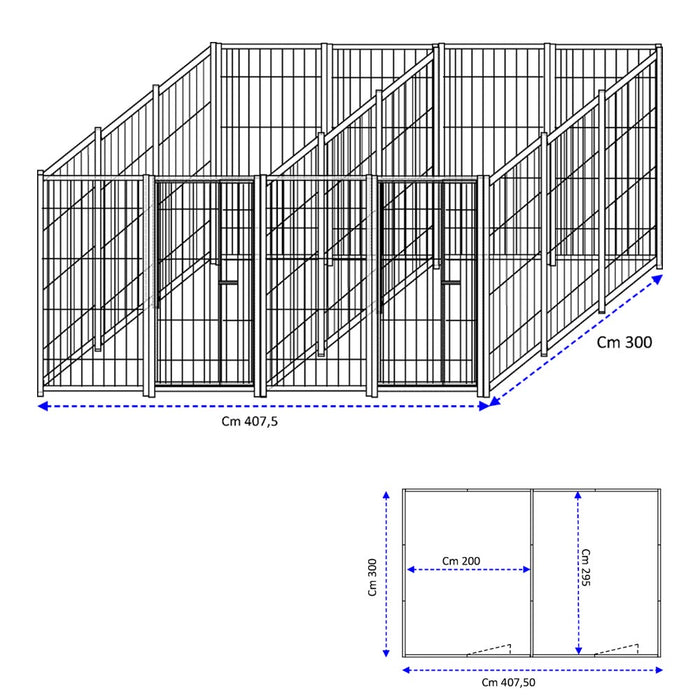 2 box in linea modulari da 3x2 metri solo perimetro in rete con zincatura a caldo