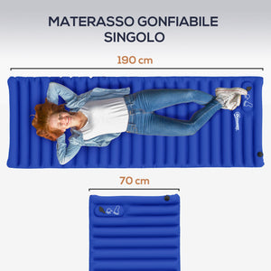 Materasso Gonfiabile Singolo con Pompa a Pedale Incorporata 195x70x10 cm in Plastica 190T Blu