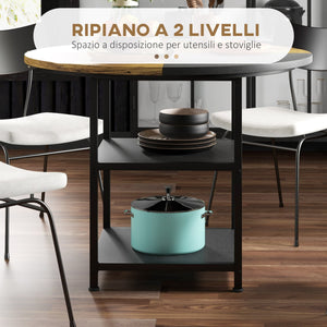 Tavolo da Pranzo 4-6 Persone Ø100x76 cm con Ripiani in Acciaio e MDF Nero e Marrone