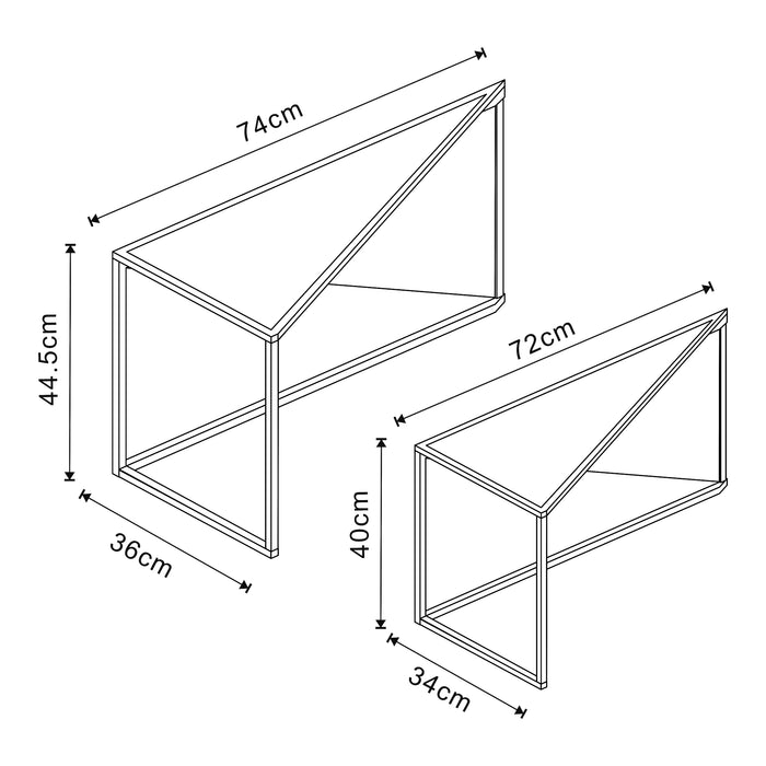 Set Kungsà¶r di 2 Tavolini Sovrapponibili con Piano Triangolare Altezze Diverse - Metallo, Nero [en.casa]