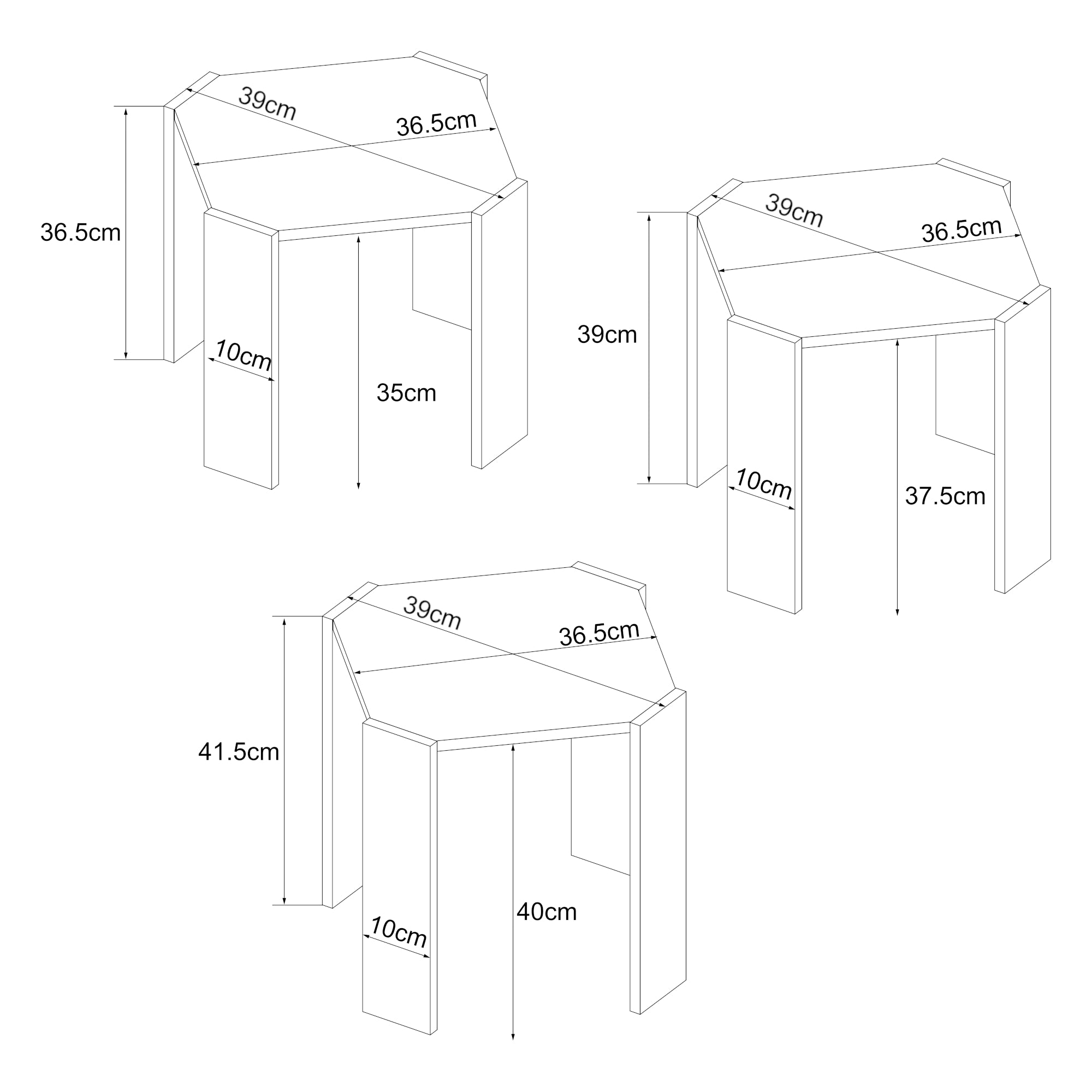 Set Rantasalmi di 3 Tavolini Bassi in Altezze Diverse - Bianco / Effetto Rovere [en.casa]