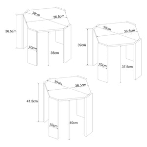 Set Rantasalmi di 3 Tavolini Bassi in Altezze Diverse - Bianco / Effetto Rovere [en.casa]