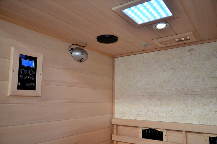 Sauna due posti in legno Hemlock 120x110x190cm full optional Relpunt Cocom