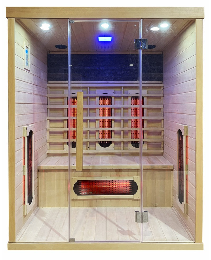 Sauna infrarossi quattro posti 150x110cm, cromoterapia, ozono, radio legno hemlock Sicorage Amares