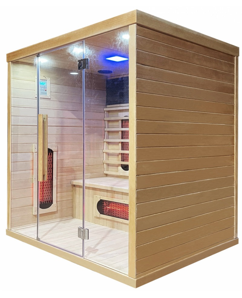 Sauna infrarossi quattro posti 150x110cm, cromoterapia, ozono, radio legno hemlock Sicorage Amares