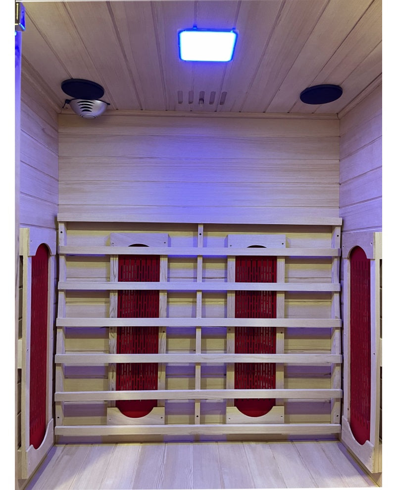 Sauna infrarossi tre posti 120x105cm, cromoterapia, ozono, radio legno hemlock Sicorage Faltresa