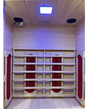 Sauna infrarossi tre posti 120x105cm, cromoterapia, ozono, radio legno hemlock Sicorage Faltresa