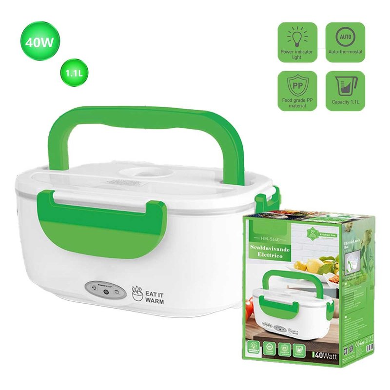 Scaldavivande Elettrico 1.1L 40W Riscalda Porta Pranzo Lunchbox con Contenitori Staccabili Verde