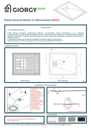 Piatto Doccia In SMC Vetroresina Effetto Pietra H 2,6 Cm Con Piletta Di Scarico Inclusa 80-140 Nero