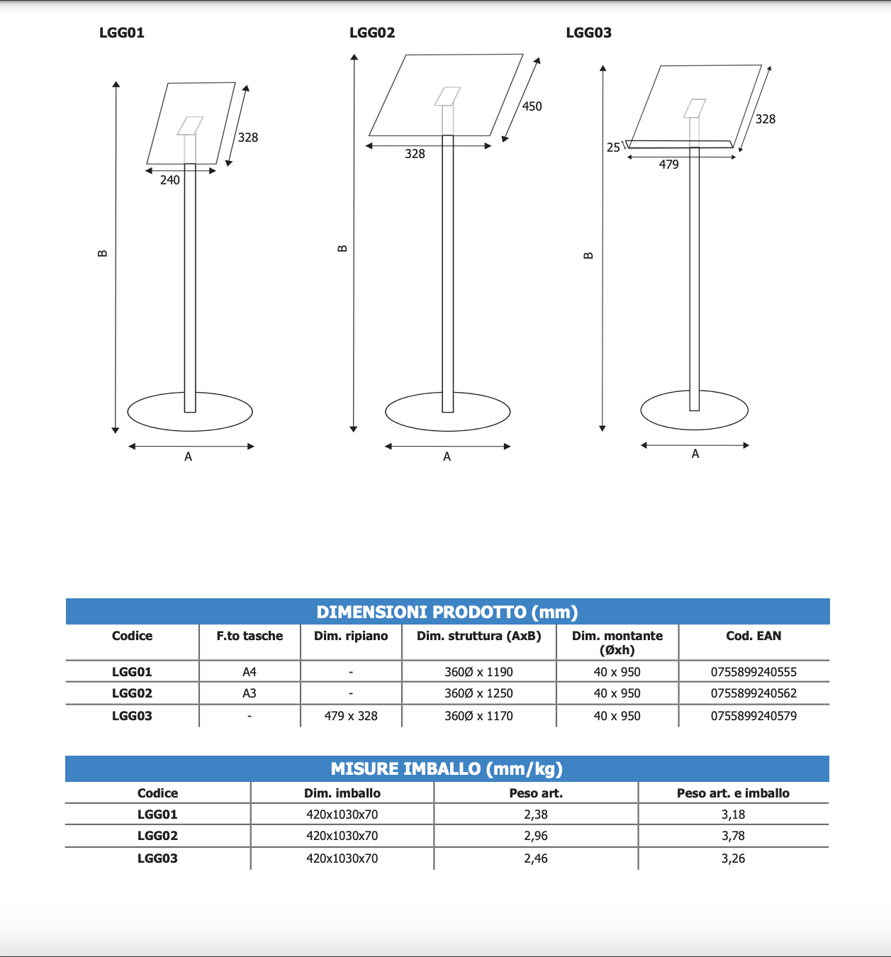 Espositore in plexiglass A3