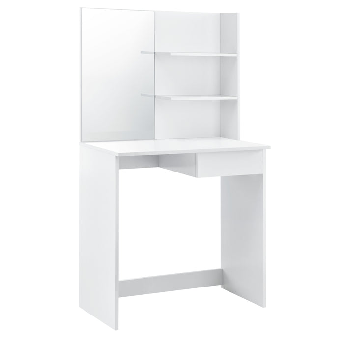 [en.casa] Tavolo Cosmetici con Specchio e Sgabello 141 x 75 x 39,7 cm Tavolo da Trucco con Cassetto Bianco