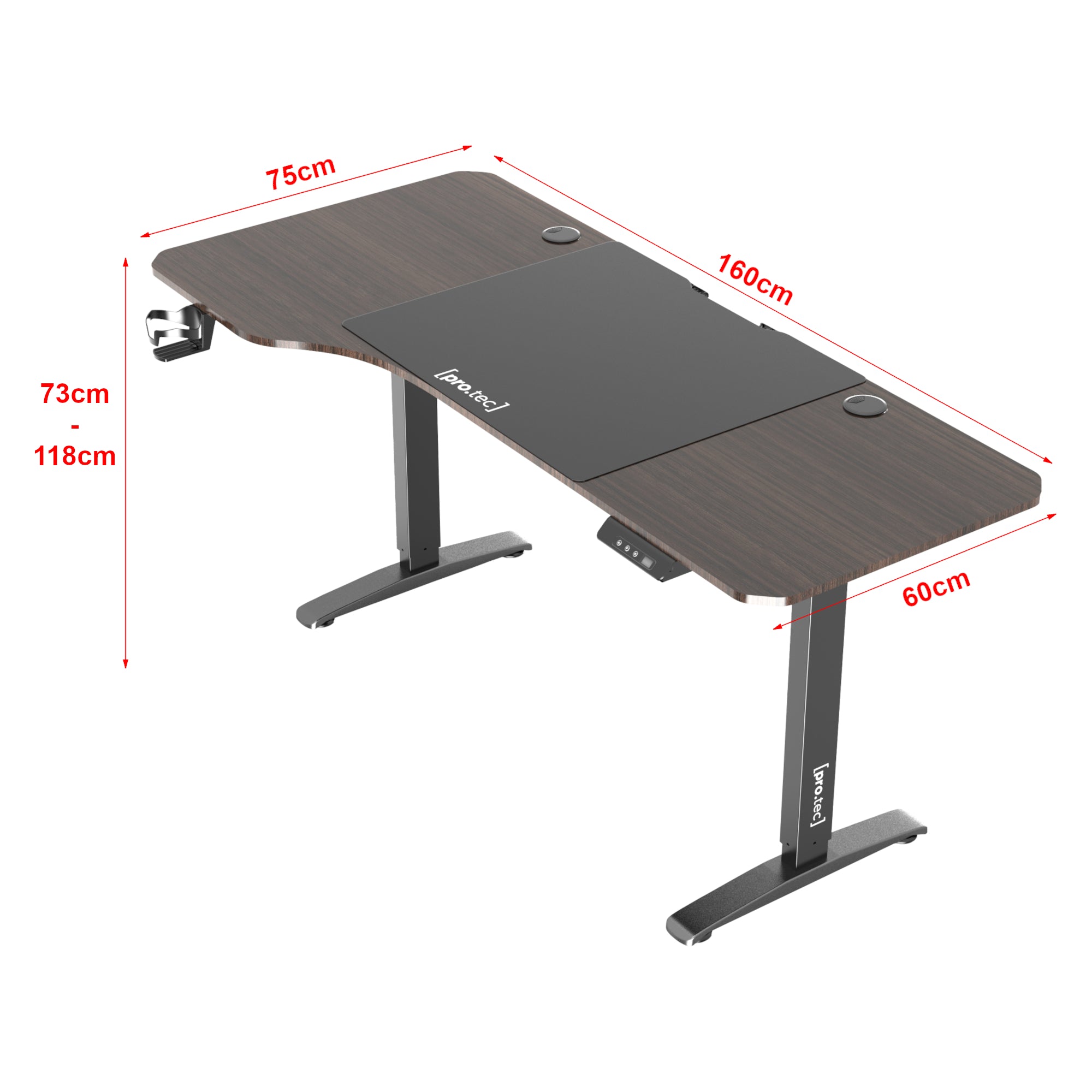 Scrivania 'Oxnard' Regolabile in Altezza tra 73 - 118 cm con Sollevamento Elettrico - Effetto Noce/Nero [pro.tec]