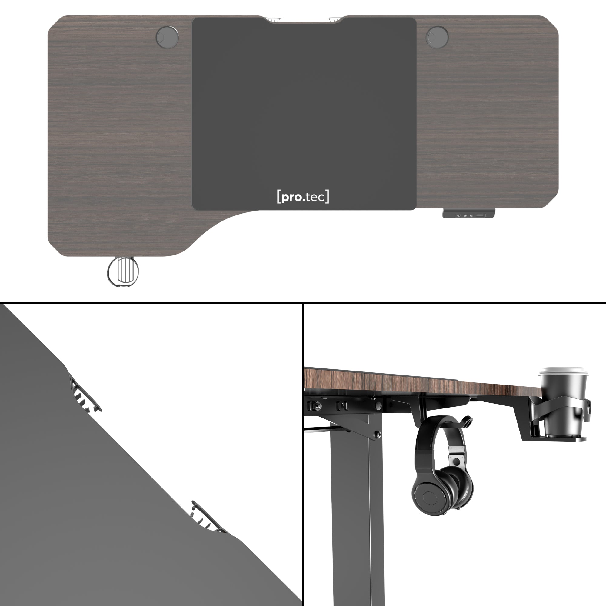 Scrivania 'Oxnard' Regolabile in Altezza tra 73 - 118 cm con Sollevamento Elettrico - Effetto Noce/Nero [pro.tec]