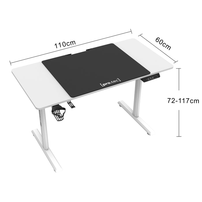 Scrivania Pomona 110x60 cm Regolabile in Altezza con Sollevamento Elettrico - Bianco pro.tec