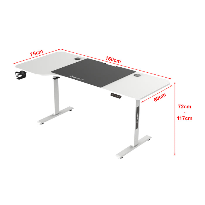 Scrivania 'Stryn' Regolabile in Altezza con Sollevamento Elettrico 160 x 60-75 Bianco - pro.tec