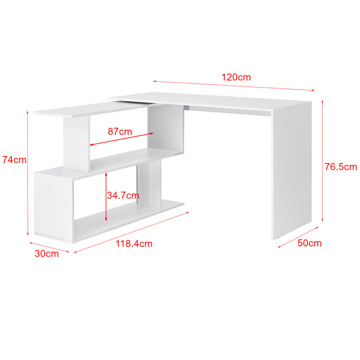 Scrivania Angolare con Ripiani Tavolo a Forma di L con Rotazione a 180Â° Postazione di Lavoro a Penisola - Bianco