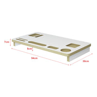 Supporto di Rialzo Monitor 'Tjele' Base per Schermi da Scrivania - Bianco / Effetto Legno [en.casa]