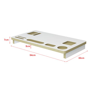 Supporto di Rialzo Monitor 'Tjele' Base per Schermi da Scrivania - Bianco / Effetto Legno [en.casa]