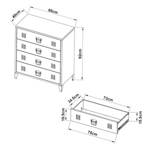 [en.casa] Cassettiera in Acciaio Comò con 4 Cassetti Organizzatore da Ufficio Soggiorno Mobile Contenitore per Archivio