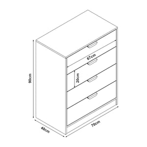 Comò Varkaus con 4 Cassetti - Effetto Rovere [en.casa]