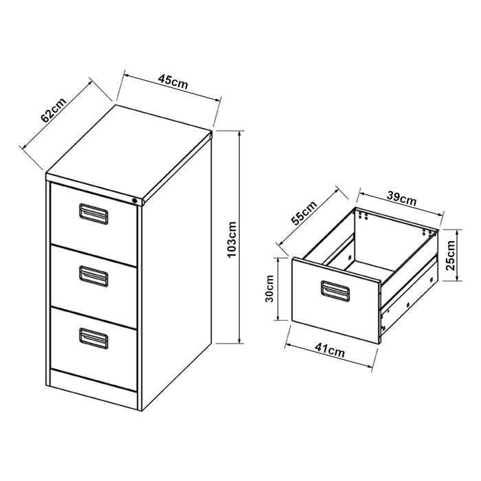 Cassettiera Rà¤à¤kkylà¤ in Acciaio con 3 Cassetti 103 x 45 x 62 cm - Grigio [en.casa]