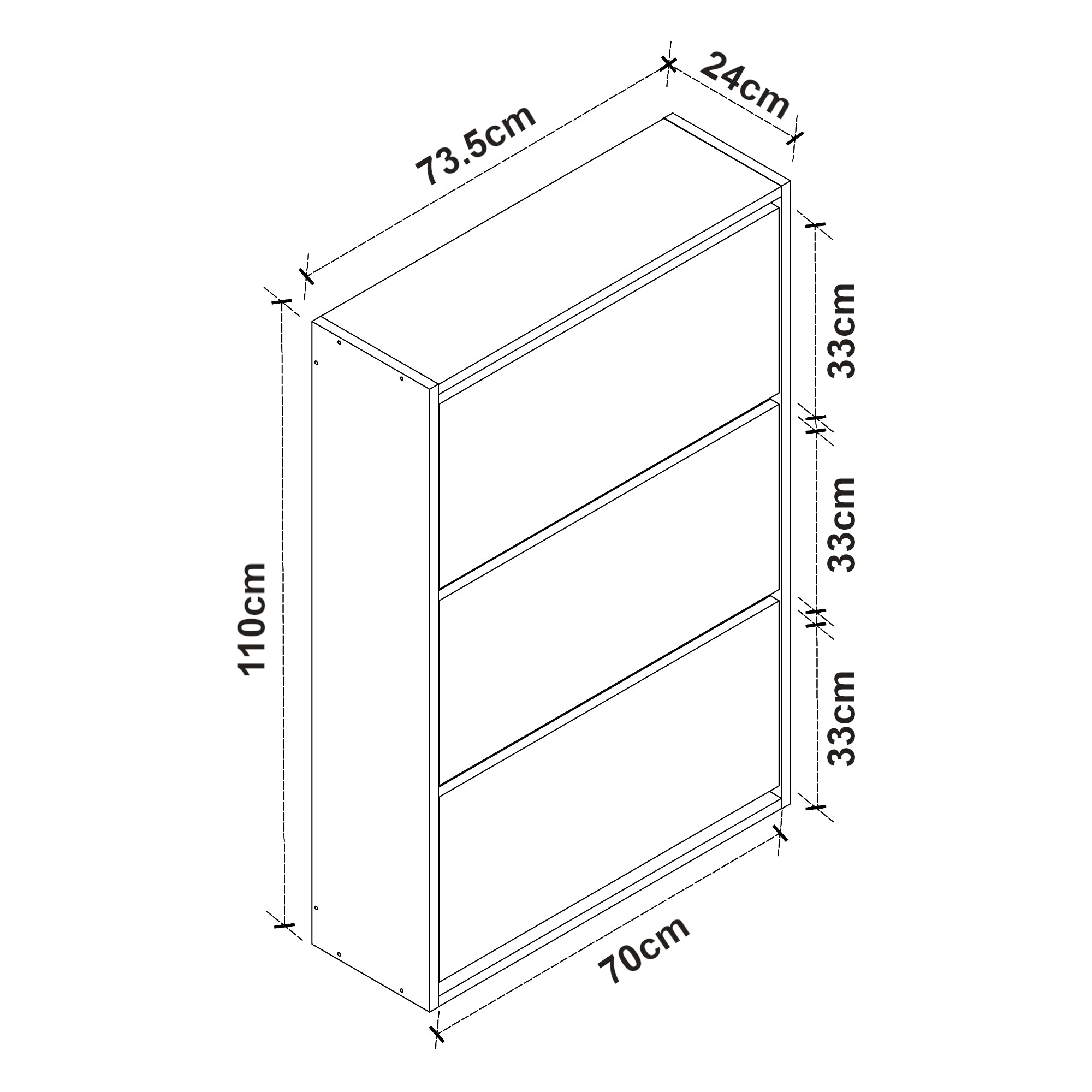 Scarpiera Salvaspazio Slim con 3 Contenitori Ribaltabili Portascarpe Stretto da Ingresso Capienza 18 Paia 110 x 73,5 x