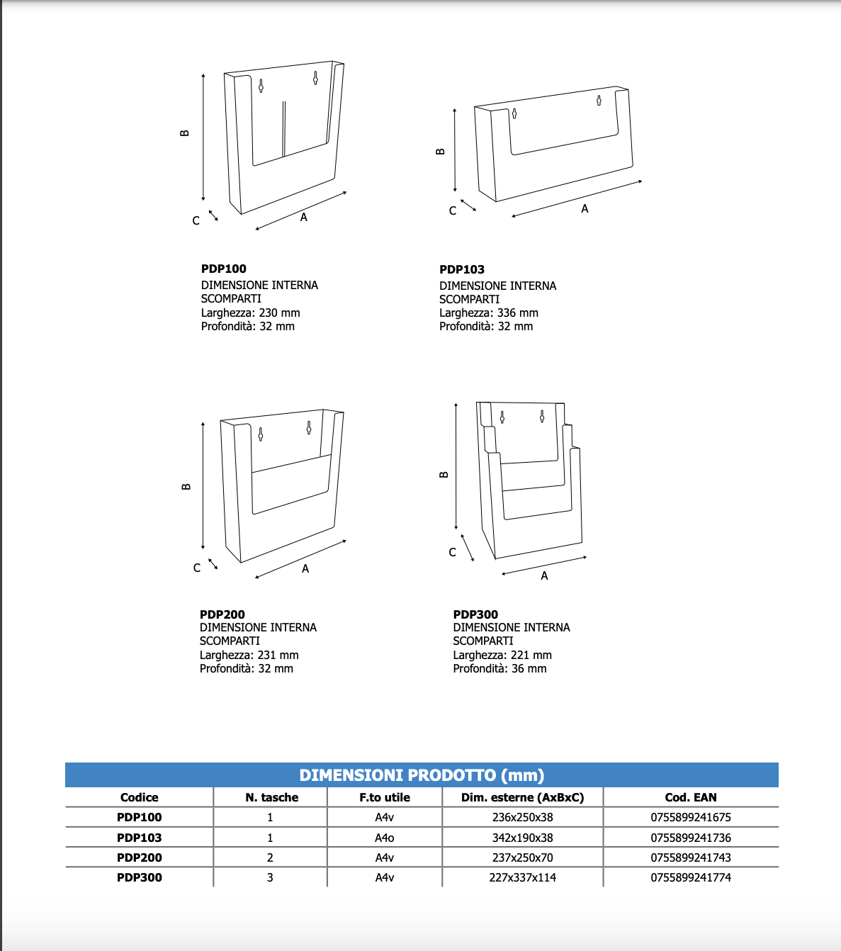 Portadepliant da parete 3 tasche A4 Verticale