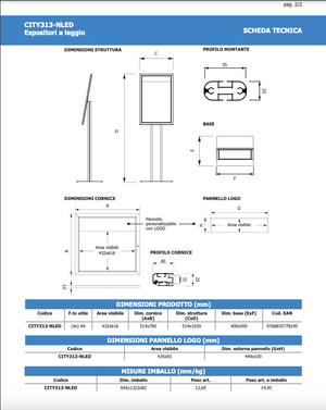 Leggio Menu per esterni LED Nero Ristoranti Alberghi 4 A4