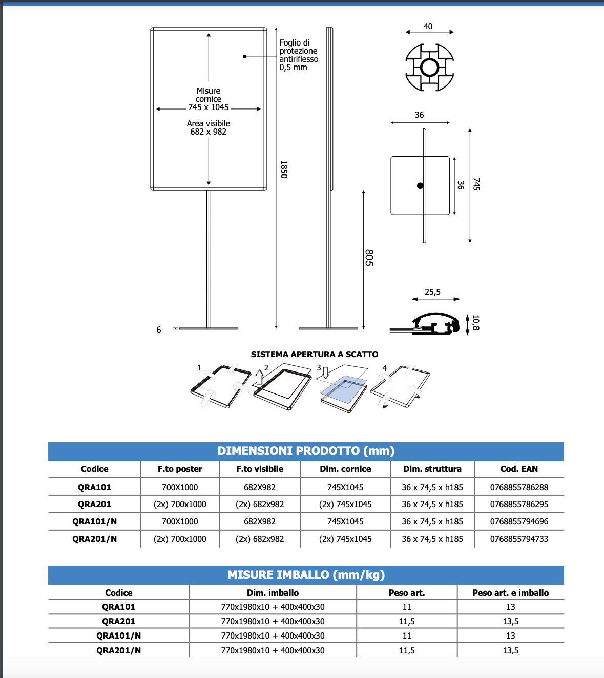 Porta Comunicazioni con cornice 70 x 100 linea Q System