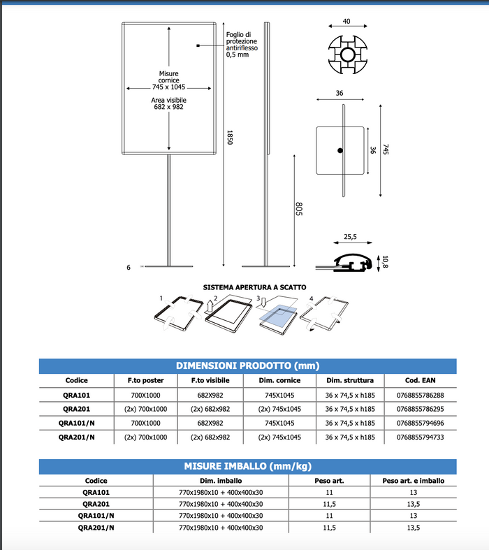 Porta Comunicazioni con cornice 70 x 100 linea Q System