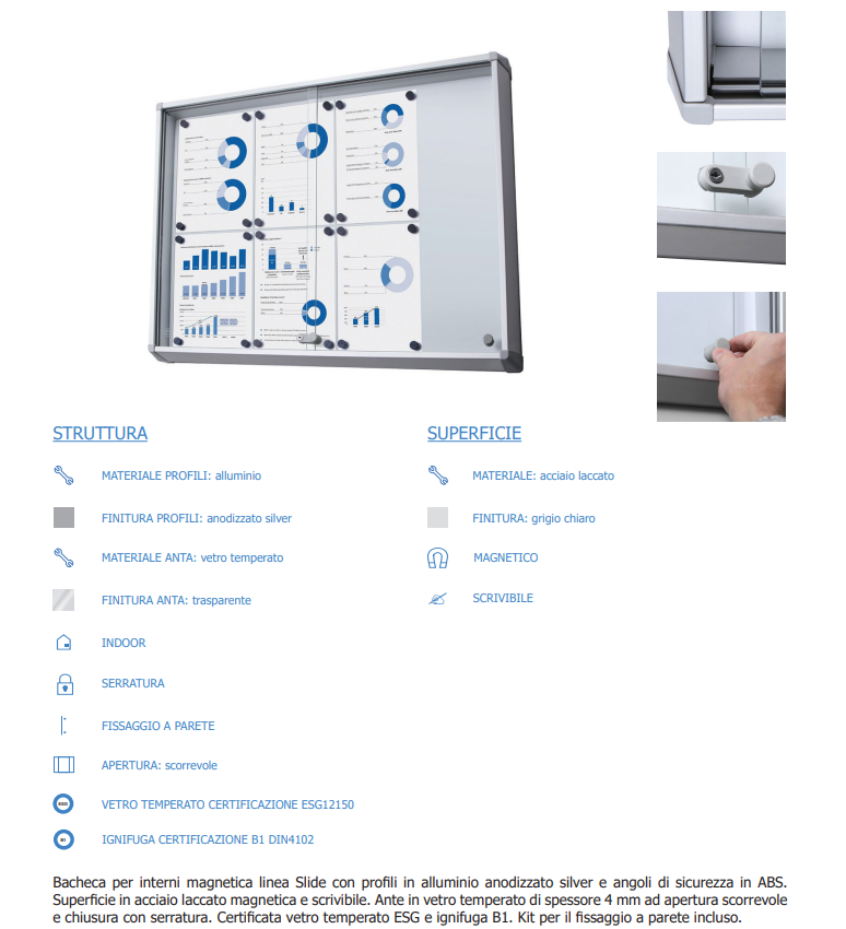 Bacheca per interno ante scorrevoli 6 x A4