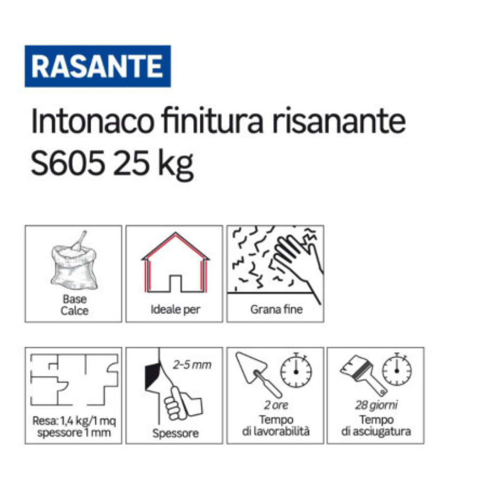 Intonaco bianco naturale base calce traspirante interni esterni decorativo muri 25 kg