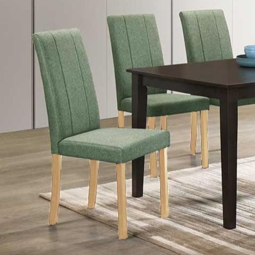 Sedia Tom in legno colore rovere con seduta in tessuto colore verde