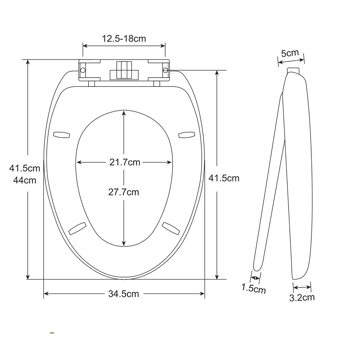 Sedile WC Copriwater Universale In Plastica Forma O Chiusura Morbida Ammortizzata 18'' 415X345mm Distanza Fori 125-180mm