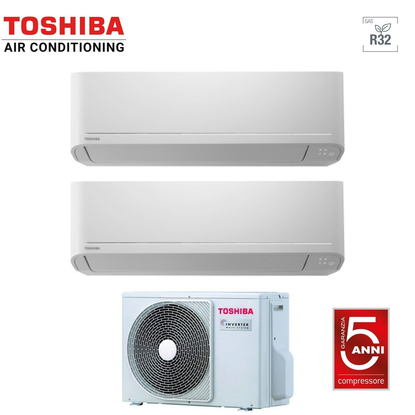 Climatizzatore Condizionatore Toshiba Dual Split Inverter serie SEIYA 10+13 con RAS-2M18U2AVG-E R-32 Wi-Fi Optional 10000+13000