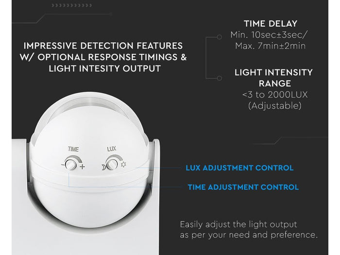 Sensore PIR Movimento Luce Crepuscolare Timer Rilevamento Presenza Infrarossi 220V Massimo 1200W IP44 Esterno Da Muro Orientabile 180 Gradi SKU-4967