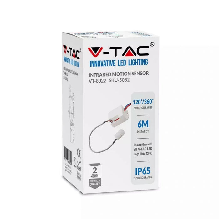 V-TAC VT-8022 Sensore di Movimento a Infrarossi 120°-360° Colore Bianco (Max 200W) IP20 SKU 5082