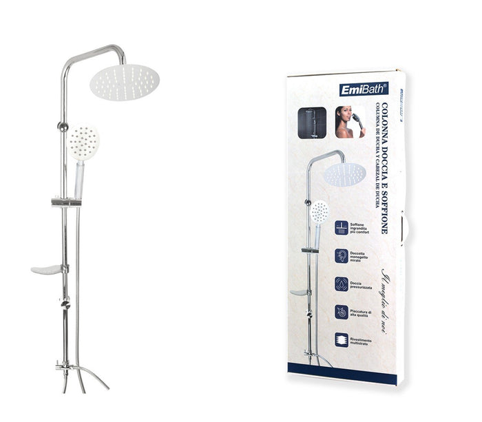 Set Colonna Doccia Altezza 93cm &Oslash;20cm Forma Tonda e Soffione &Oslash;10cm Senza Miscelatore Monogetto