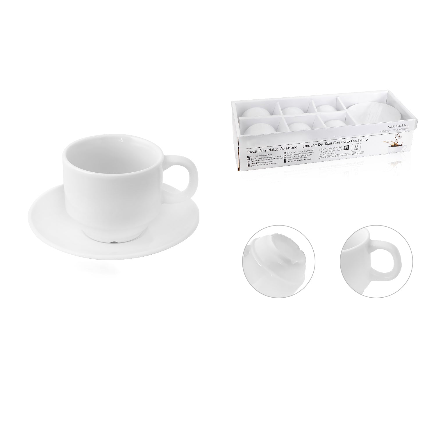 Set da 6 Tazzine da Caff&egrave; Espresso Bianche Con Piattini Classico