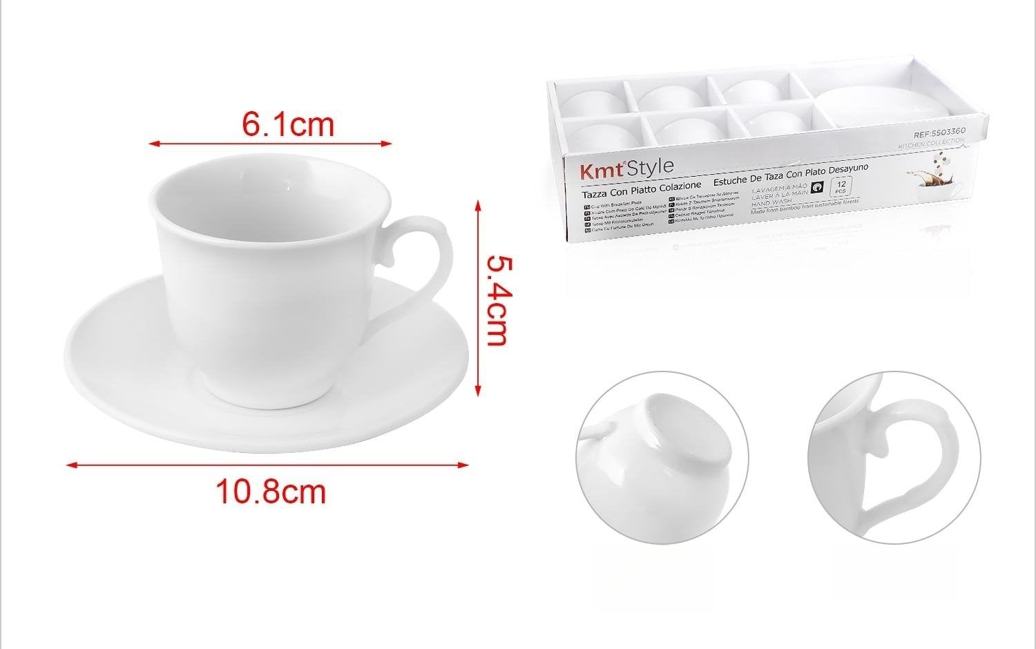 Set da 6 Tazzine da Caff&egrave; Espresso Bianche Con Piattini Moderno