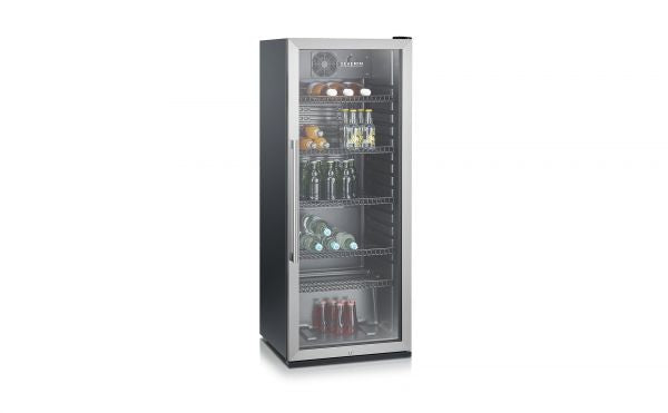 Severin fks 8841 frigo vetrina per bevande classe c, 126 bottiglie da 500ml.con porta in vetro con telaio in metallo e chiusura